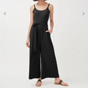 Cuyana Black Cotton Blend Sleeveless Wide Leg Jumpsuit Sz M